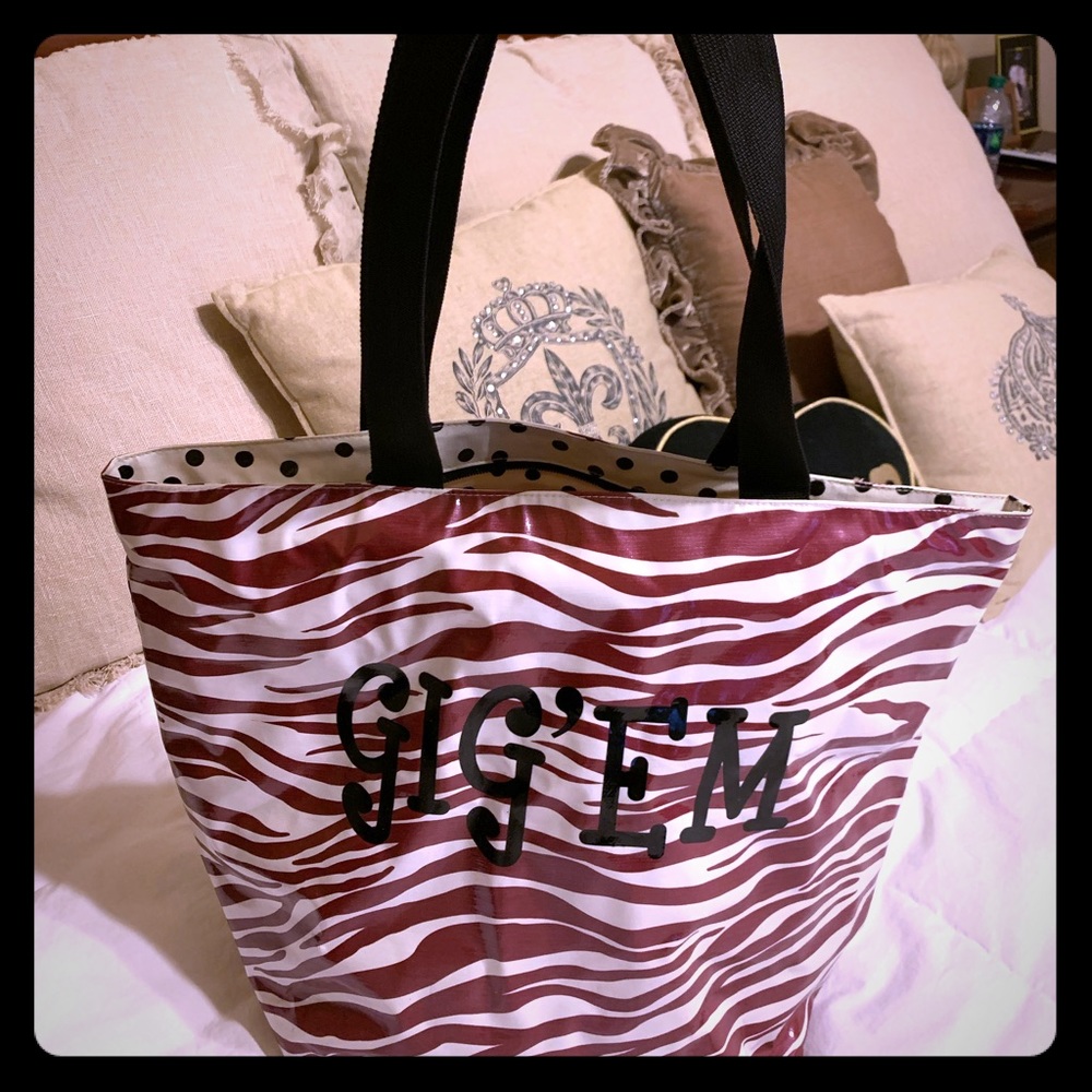 Burgundy Zebra Gig’em Aggie Tote Bag